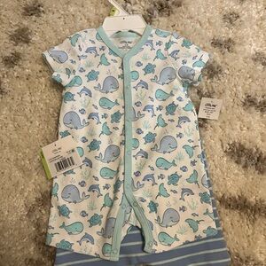 Little Me Blue and White Elephant short sleeved Set